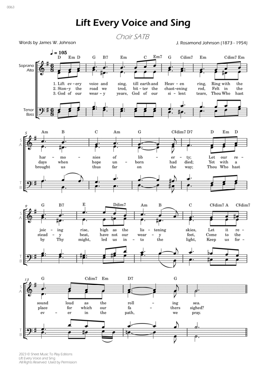 Lift Every Voice and Sing - Choir SATB - W/Chords image number null