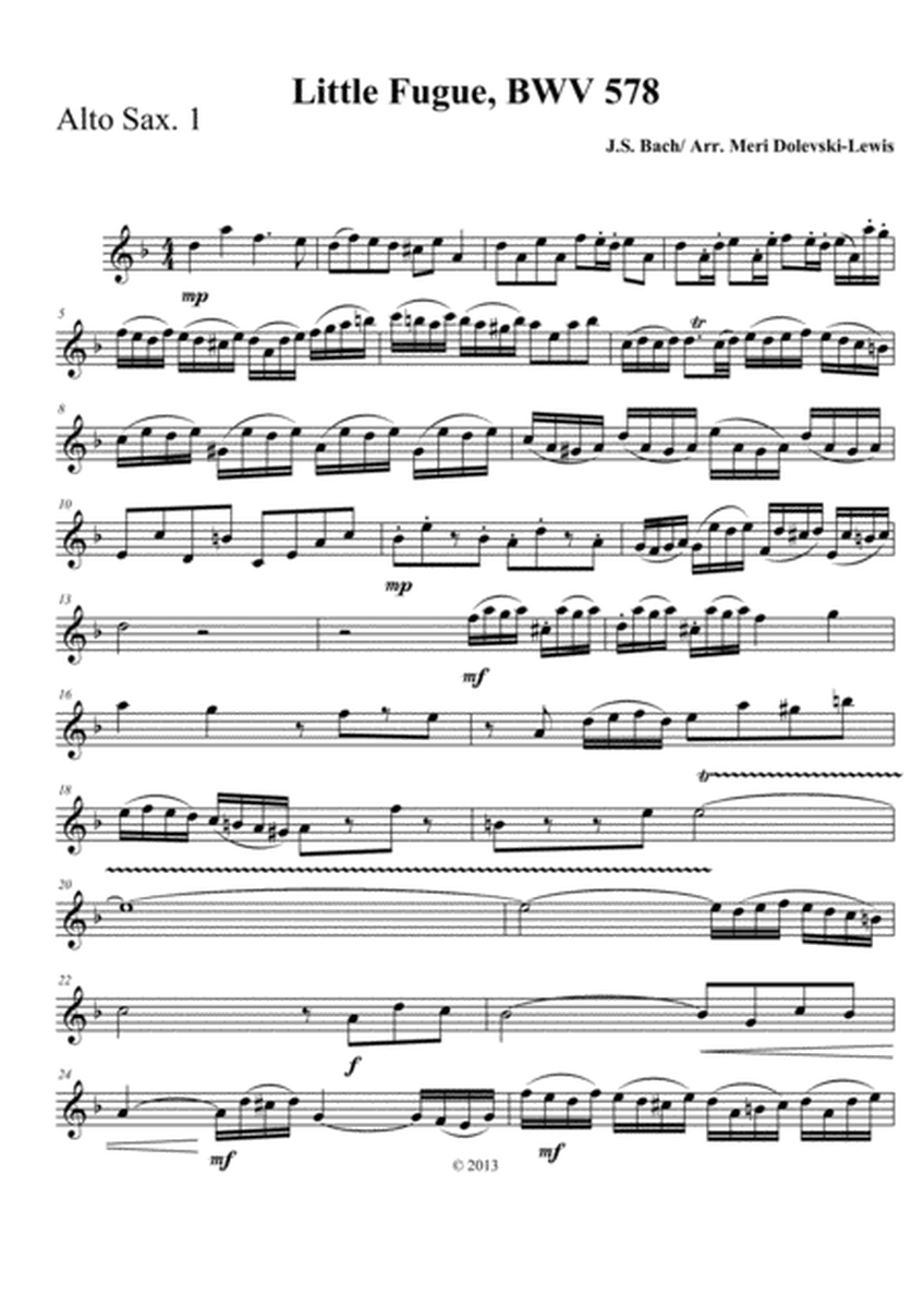 Little Fugue in G minor (transposed to D minor)--arr. sax quartet (SATB or AATB) image number null