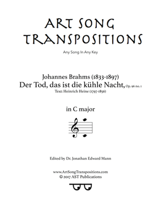 Book cover for BRAHMS: Der Tod, das ist die kühle Nacht, Op. 96 no. 1 (transposed to C major)