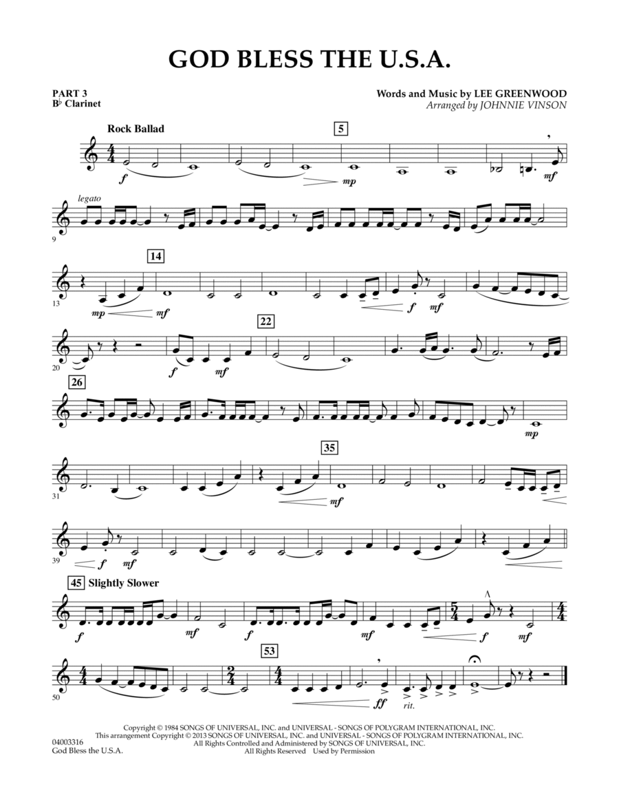 God Bless The U.S.A. - Pt.3 - Bb Clarinet
