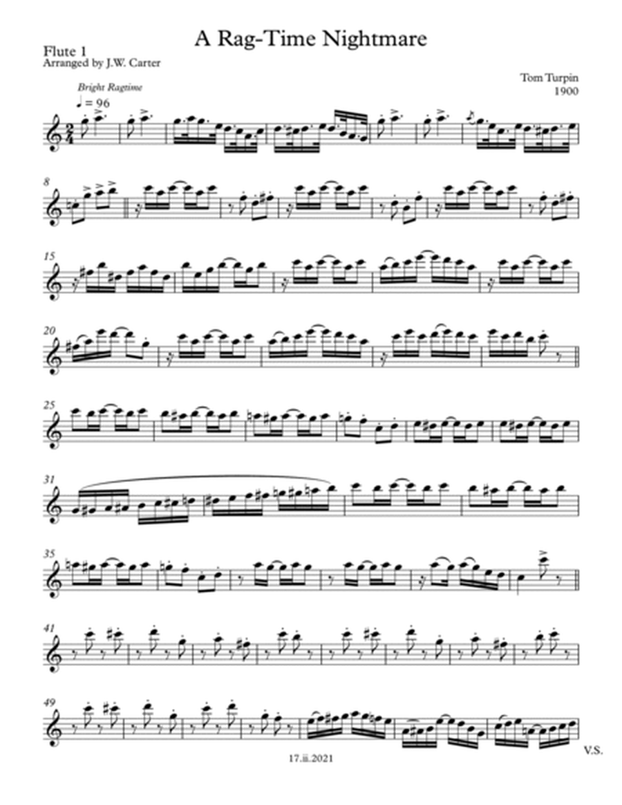 A Rag-Time Nightmare (1900), by Tom Turpin, arranged for 2 Flutes & Bassoon image number null