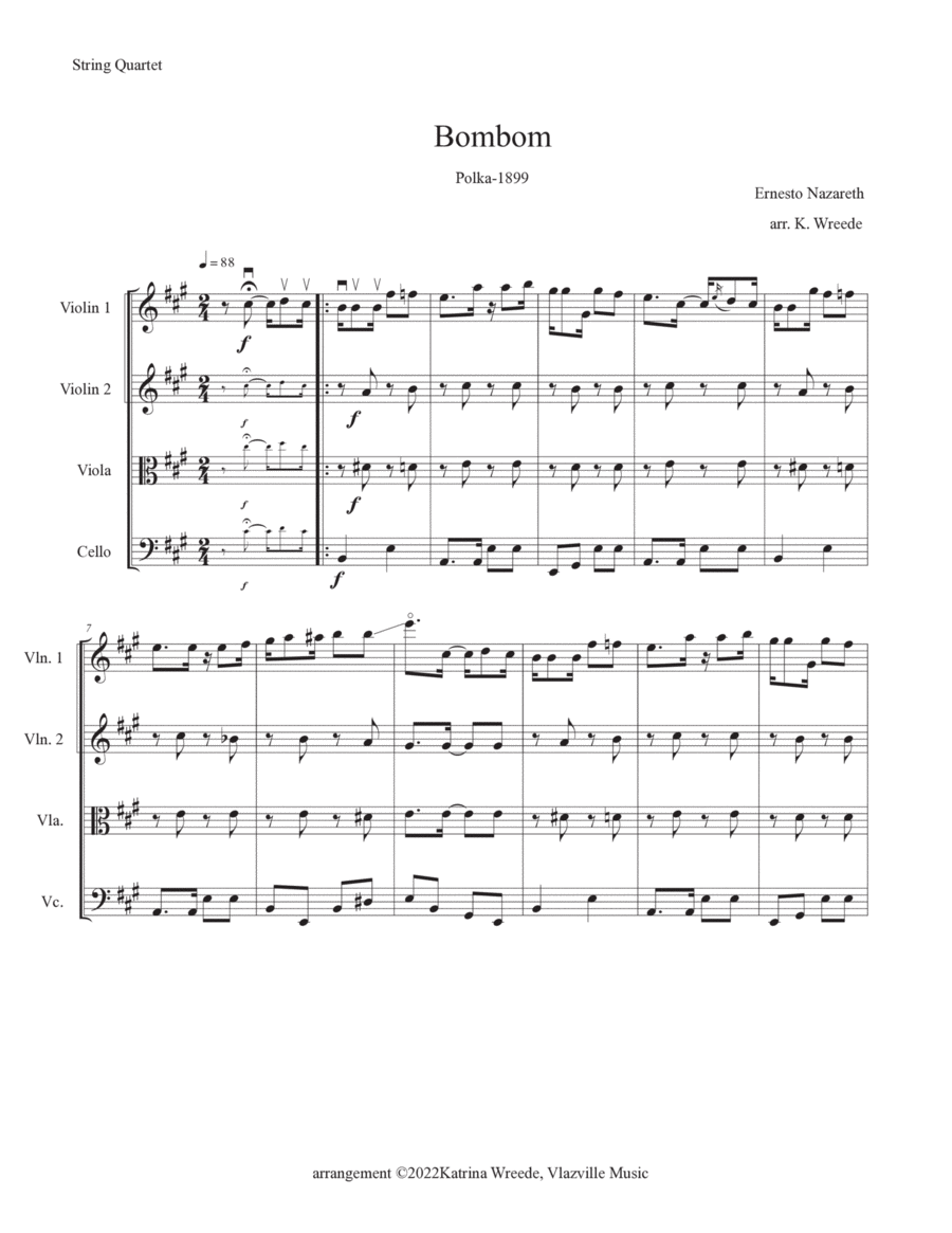 Bom Bom (Brazilian Polka) for String Quartet image number null