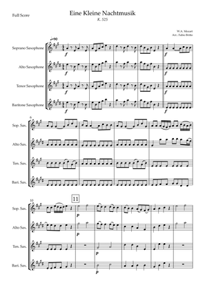 Book cover for Eine kleine Nachtmusik (W.A. Mozart) for Saxophone Quartet (Simplified)