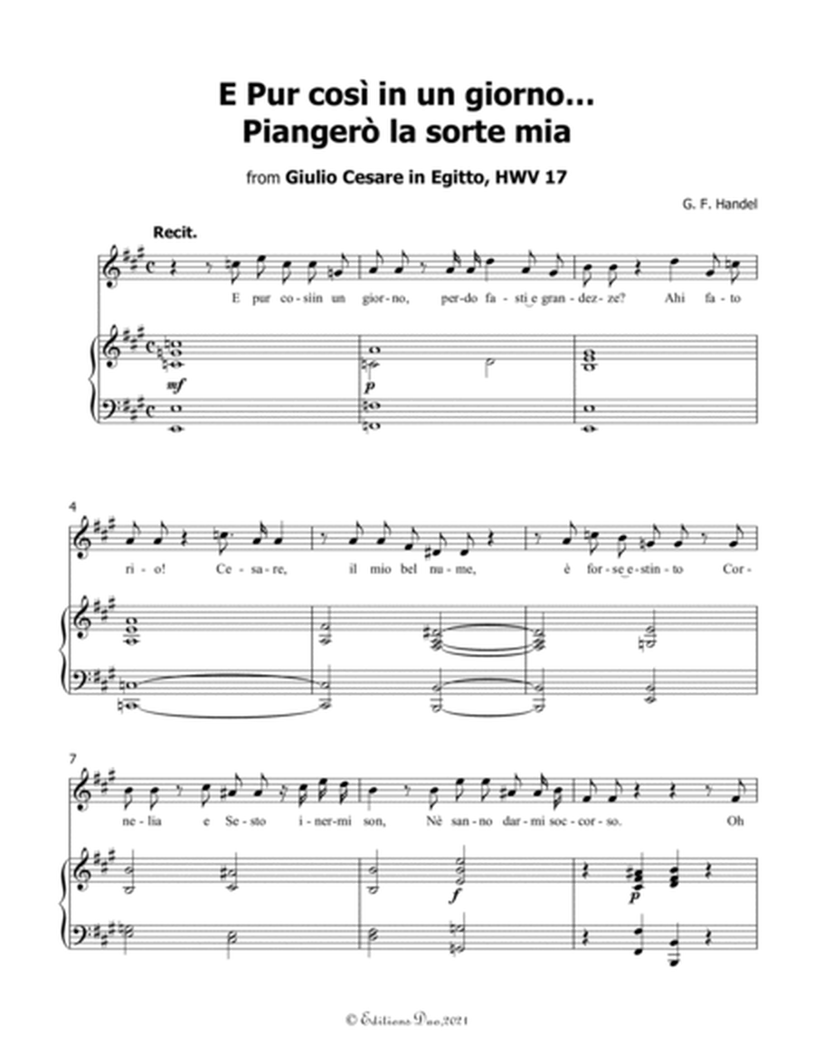 E pur così in un giorno...Piangero la sorte mia,by Handel,in D Major image number null