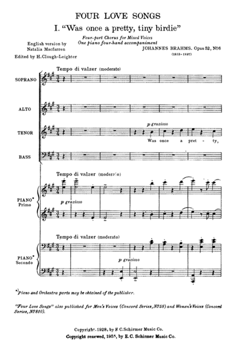 Four Love Song Waltzes, Op.52/6,9,11 & Op.65/8 (Downloadable)