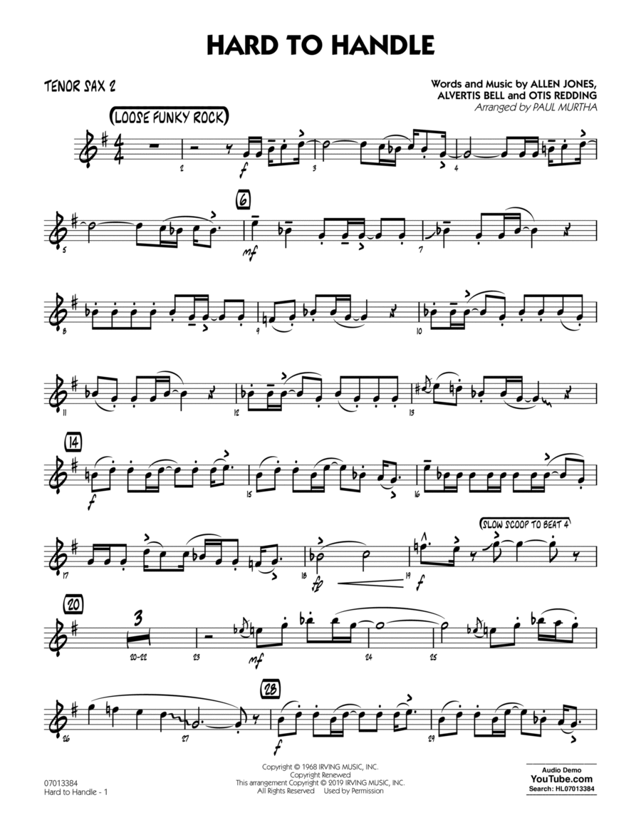 Hard to Handle (arr. Paul Murtha) - Tenor Sax 2