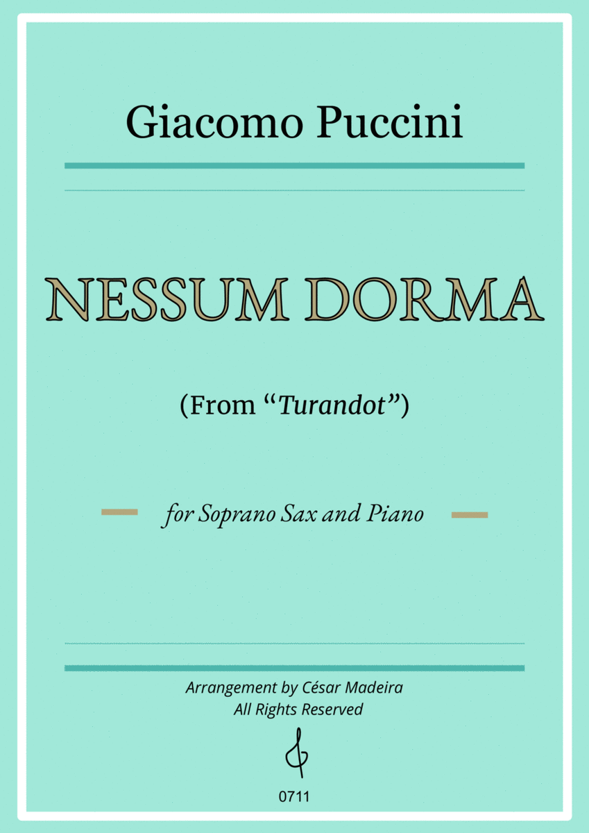 Nessun Dorma by Puccini - Soprano Sax and Piano (Full Score and Parts) image number null