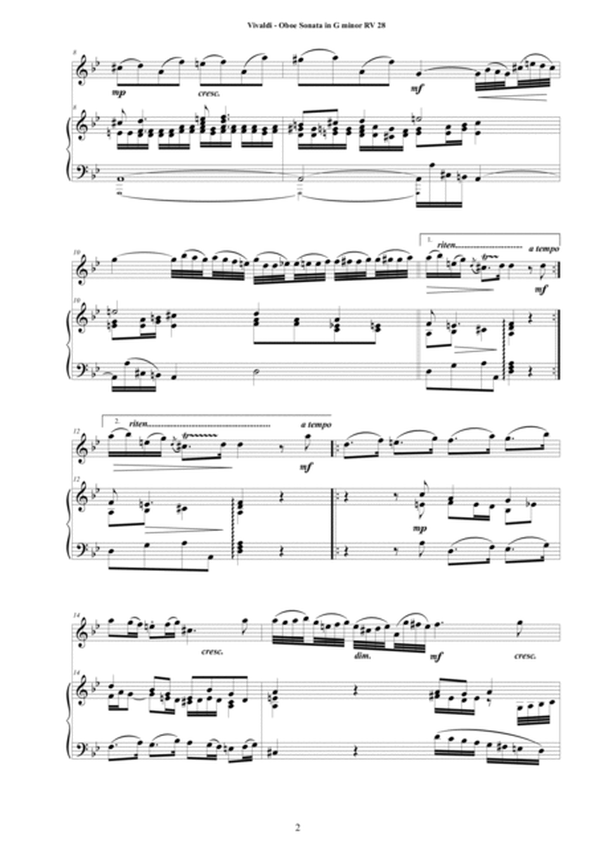 Vivaldi - Oboe Sonata in G minor RV 28 for Oboe and Harpsichord or Piano image number null