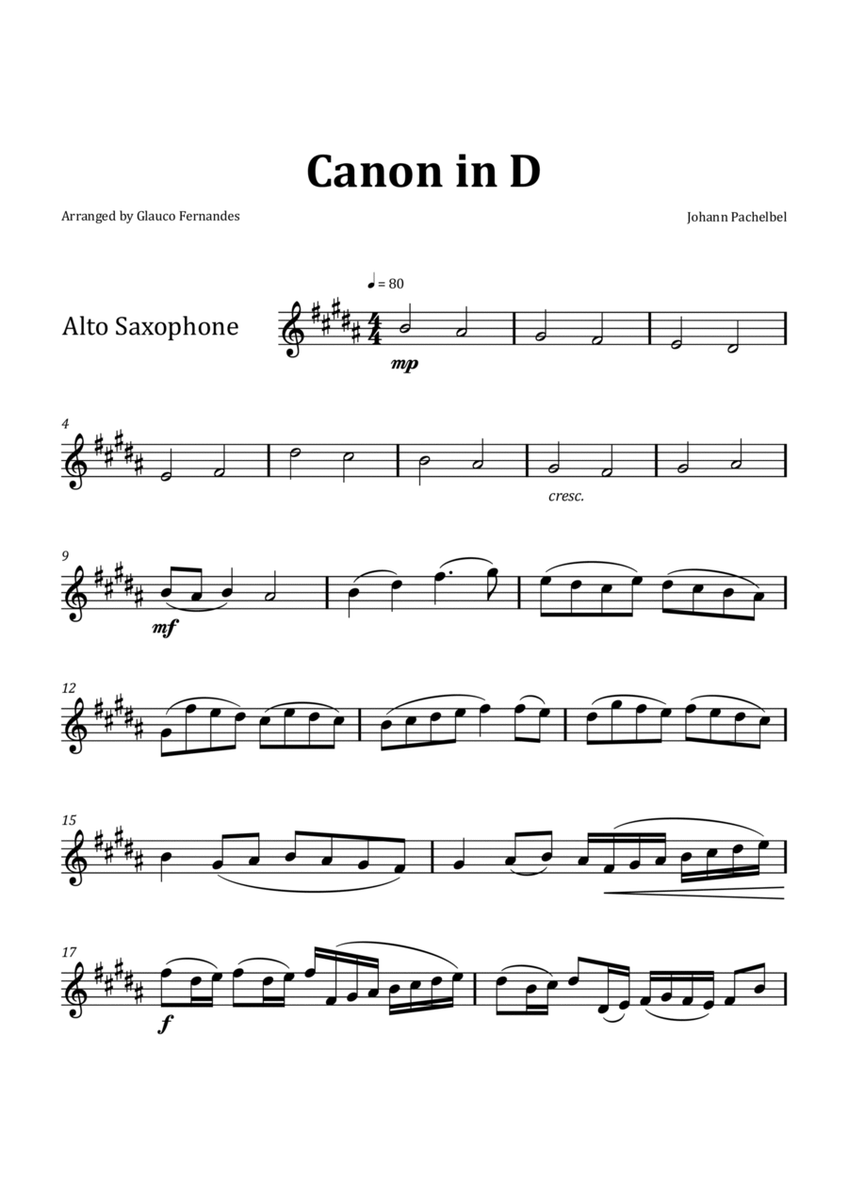 Canon by Pachelbel - Alto Saxophone Solo image number null