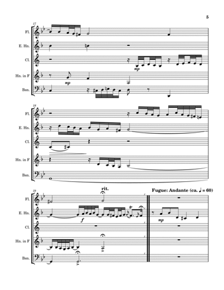 Prelude and Fugue XVI from The Well Tempered Clavier Book 1 (arranged for woodwind quintet) image number null