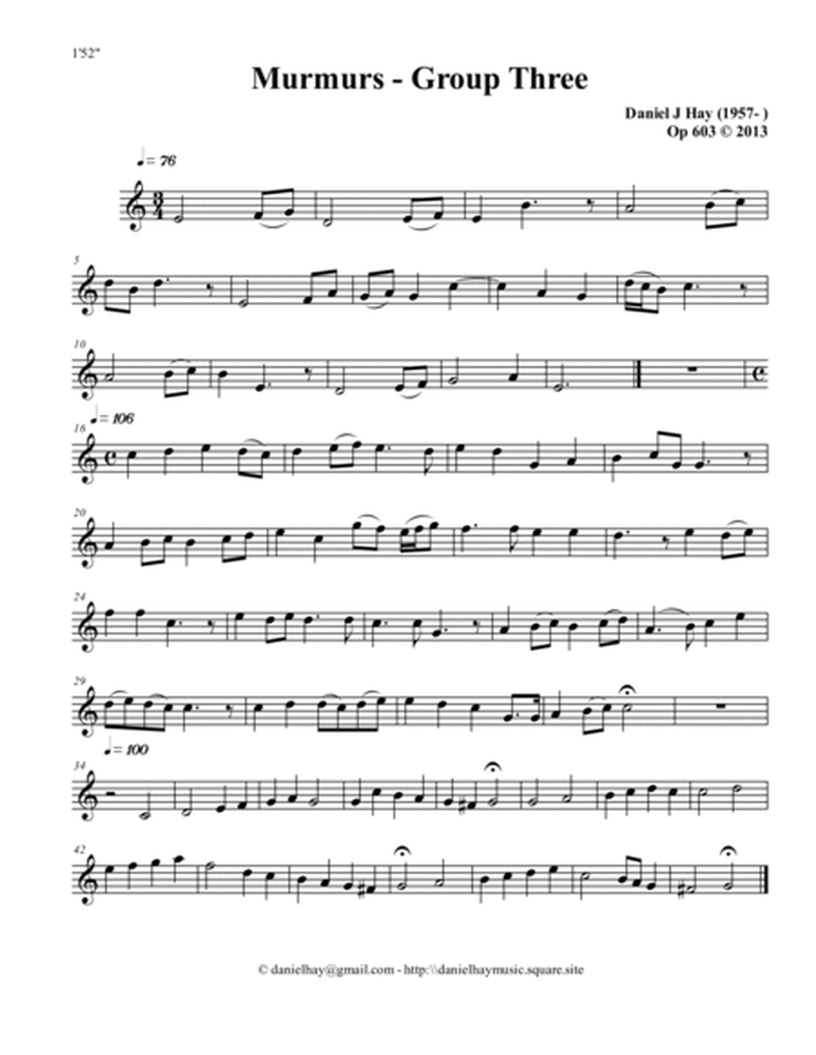 Murmurs -- (Treble Solo) 21 pages each with three or more short pieces called Murmurs.