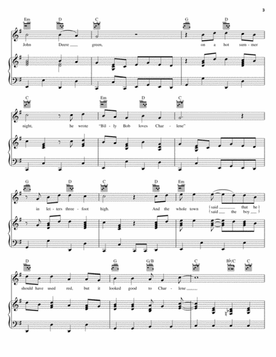 John Deere Green by Joe Diffie Piano, Vocal, Guitar - Digital Sheet Music
