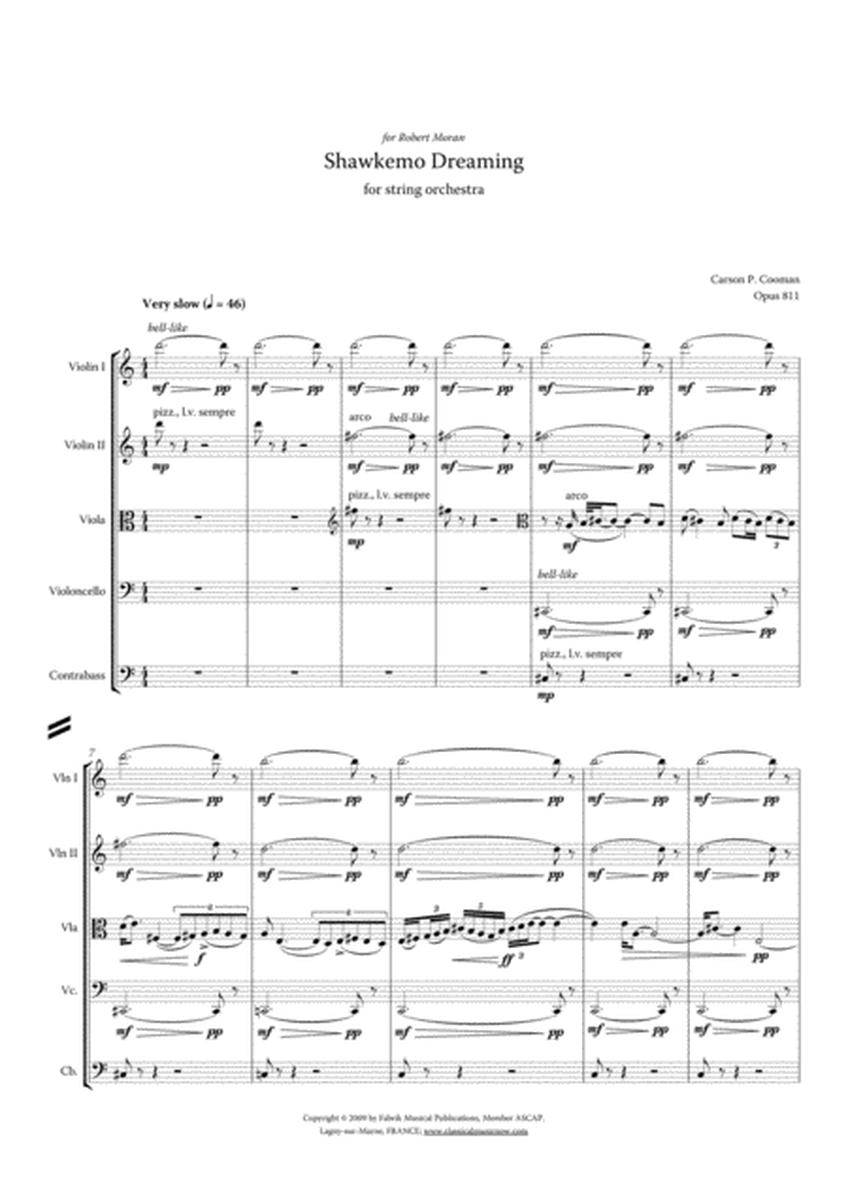 Carson P. Cooman : Shawkemo Dreaming for string orchestra, score and parts