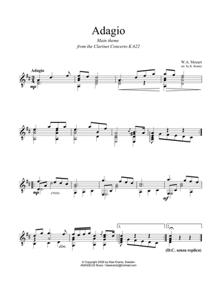 Book cover for Adagio from the clarinet concerto (theme) for easy guitar solo