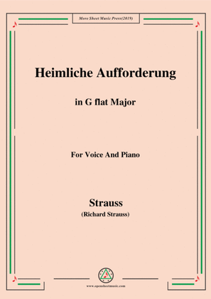 Book cover for Richard Strauss-Heimliche Aufforderung in G flat Major,for Voice and Piano