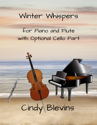 Book cover for Winter Whispers, an original piece for Piano, Flute and Cello