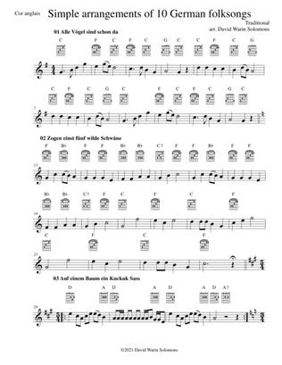 10 Volkslieder - Simple arrangements of 10 German folk songs (cor anglais and guitar chords)