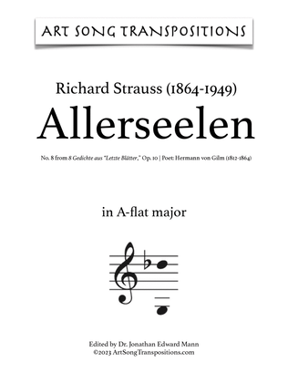 Book cover for STRAUSS: Allerseelen, Op. 10 no. 8 (transposed to A-flat major)