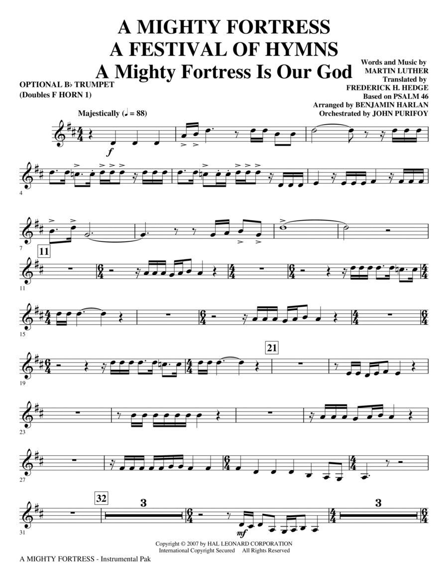 A Mighty Fortress - A Festival of Hymns - Opt. Trumpet (Doubles Horn 1)