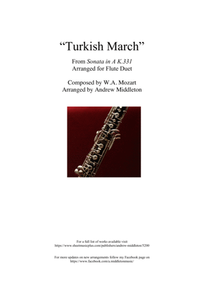 Turkish March arranged for Oboe Duet