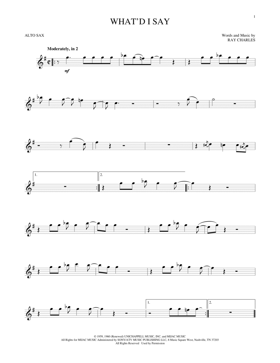 What'd I Say by Elvis Presley Alto Saxophone - Digital Sheet Music