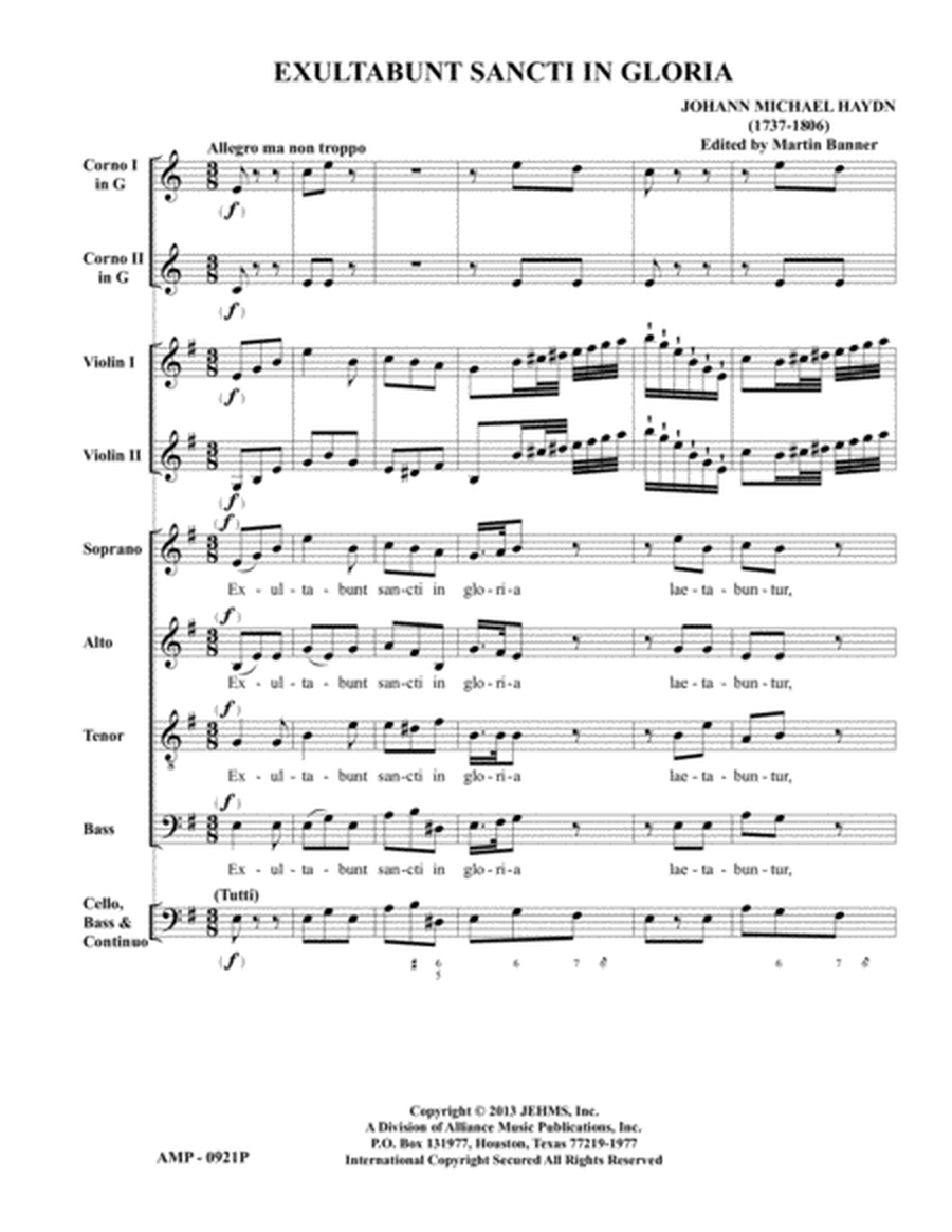 Exultabunt Sancti in Gloria: Instrumental Score and Parts