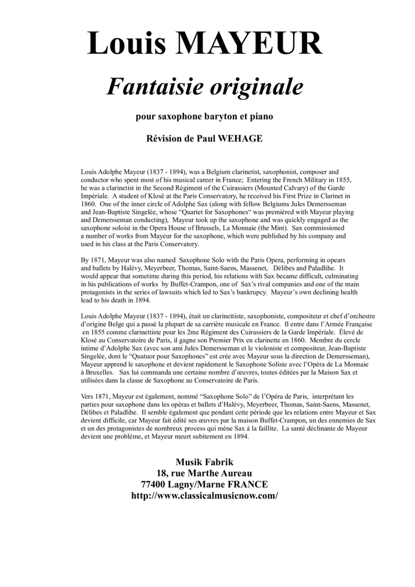 Fantaisie Originale for baritone saxophone and piano