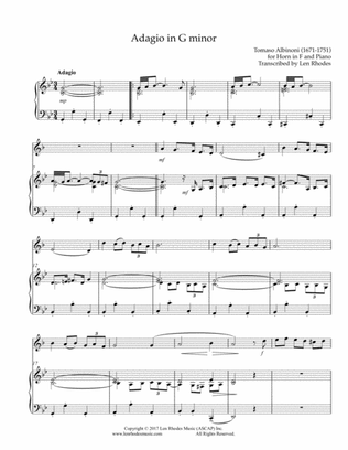Book cover for Albinoni - Adagio in G minor, for French Horn and Piano