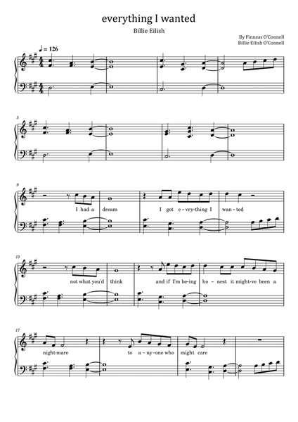 Everything I Wanted by Billie Eilish - Piano Solo - Digital Sheet Music | Sheet  Music Plus