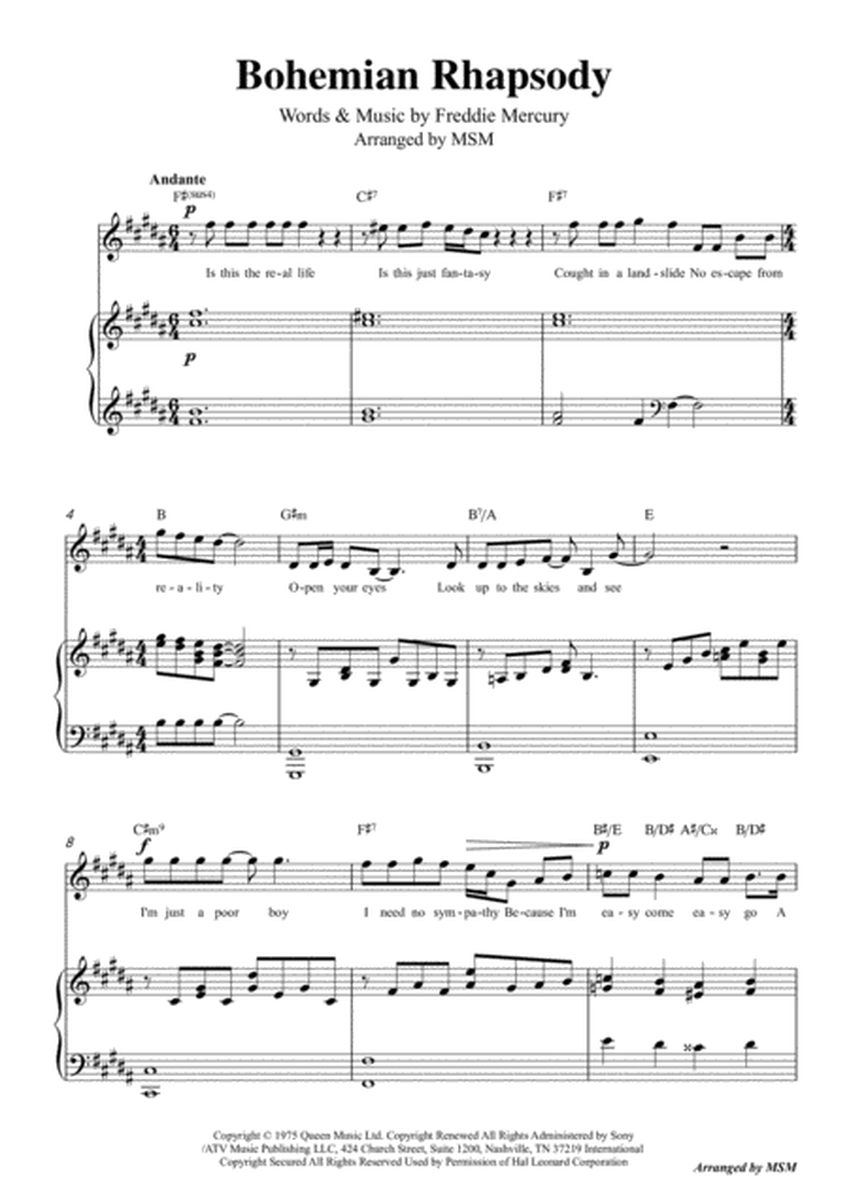 Bohemian Rhapsody,in B Major,for Voice and Piano