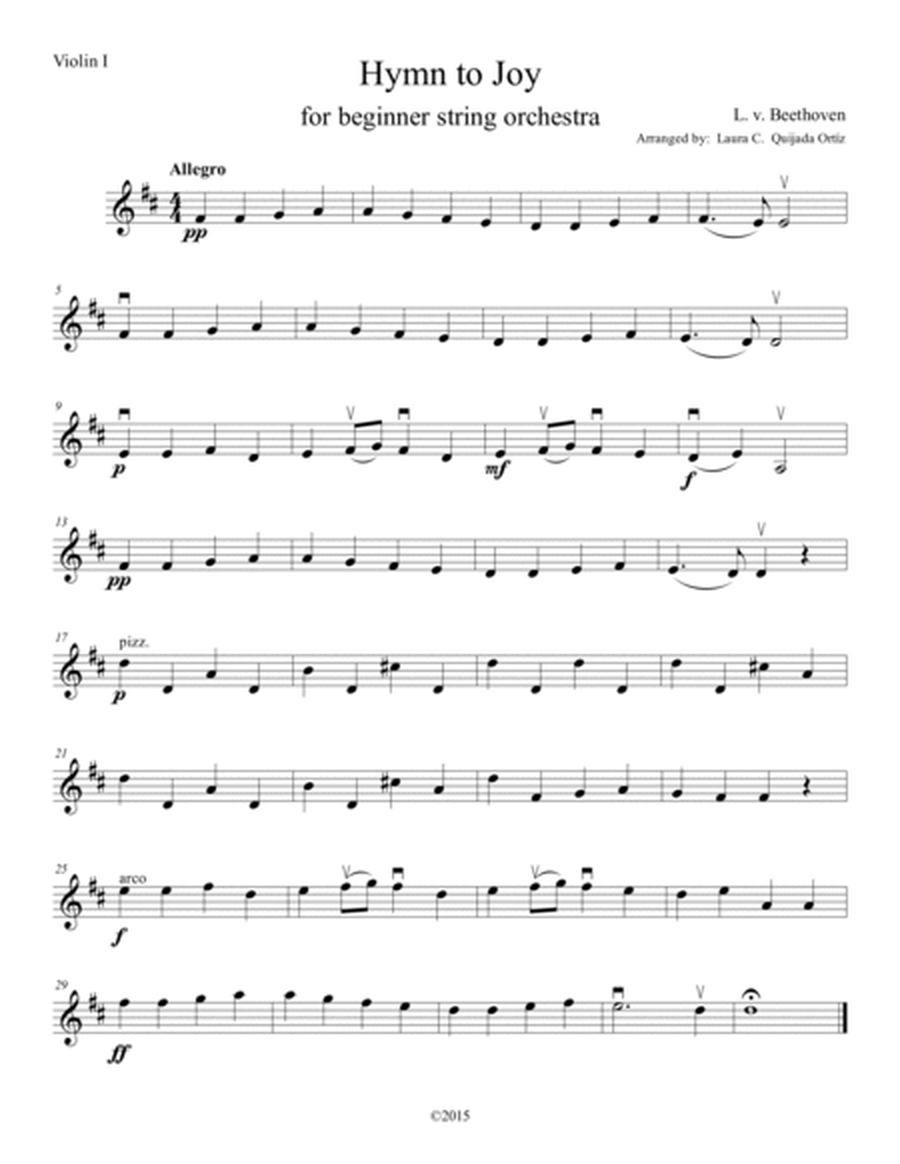 Hymn to Joy for beginner string orchestra. SCORE & PARTS. image number null