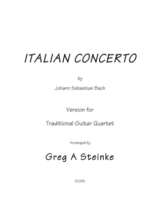 Book cover for Bach ITALIAN CONCERTO arr. For trad. Guitar Quartet