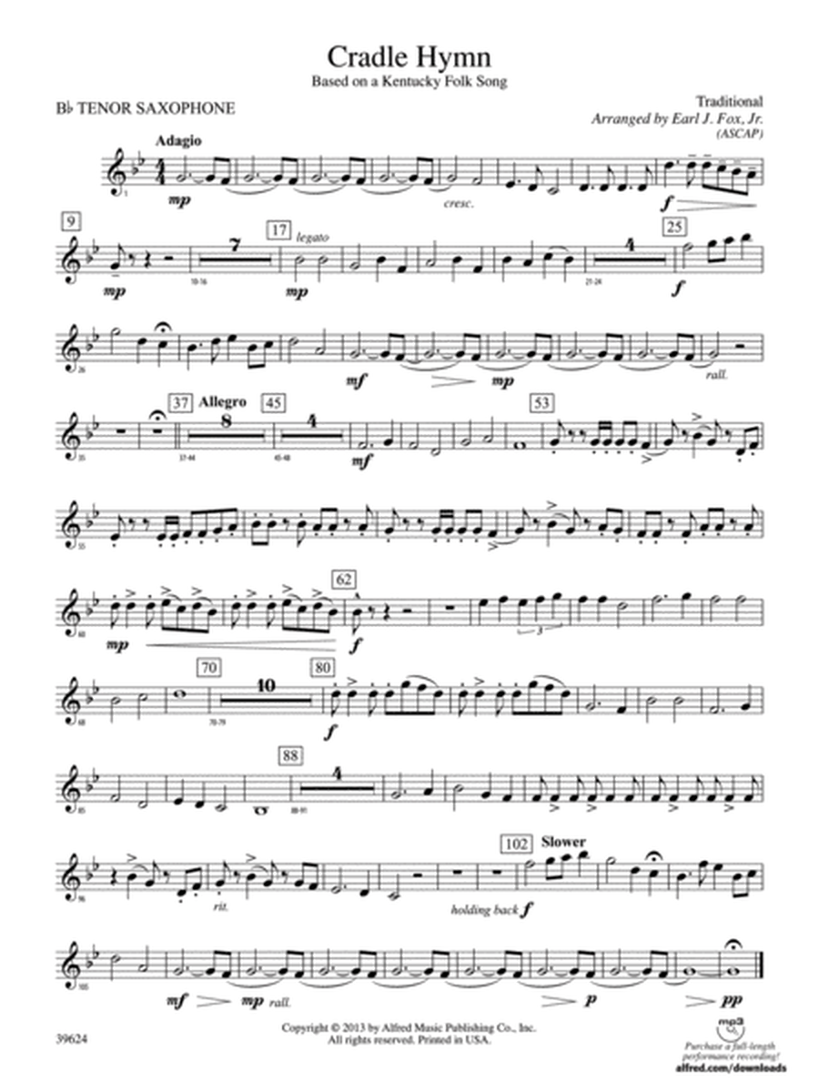 Cradle Hymn: B-flat Tenor Saxophone