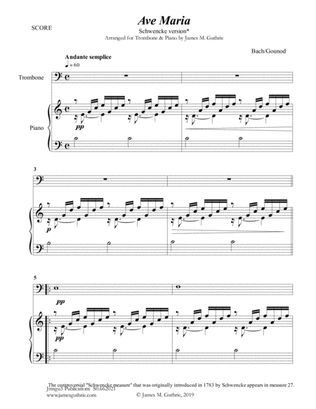 Book cover for Bach-Gounod: Ave Maria, Schwencke version for Trombone & Piano
