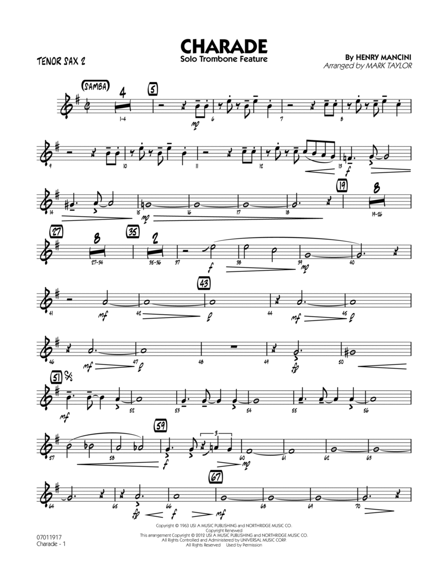 Charade (Solo Trombone Feature) - Tenor Sax 2