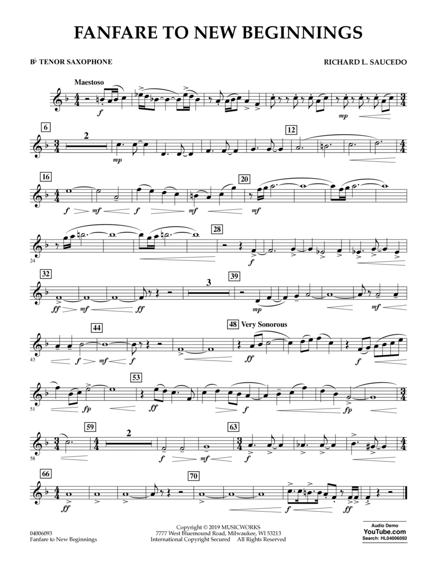Fanfare for New Beginnings - Bb Tenor Saxophone
