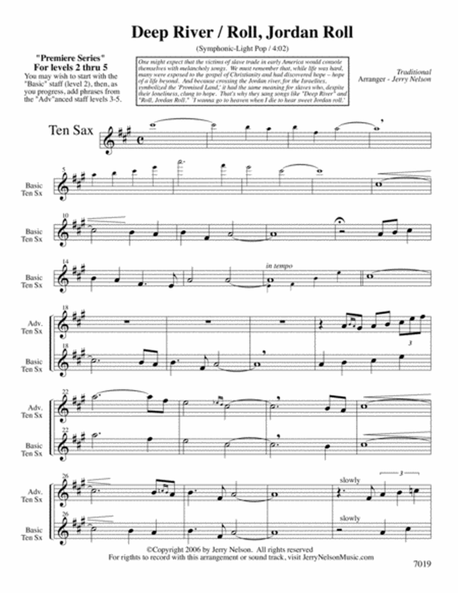 Deep River with Roll Jordan Roll (Arrangements Level 2-5 for TENOR SAX + Written Acc) Hymn image number null