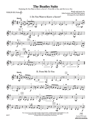 Book cover for The Beatles Suite: 3rd Violin (Viola [TC])