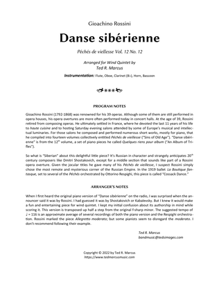 Book cover for Danse siberienne for Woodwind Quintet