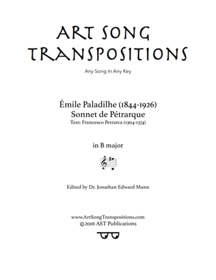 Book cover for PALADILHE: Sonnet de Pétrarque (transposed to B major)