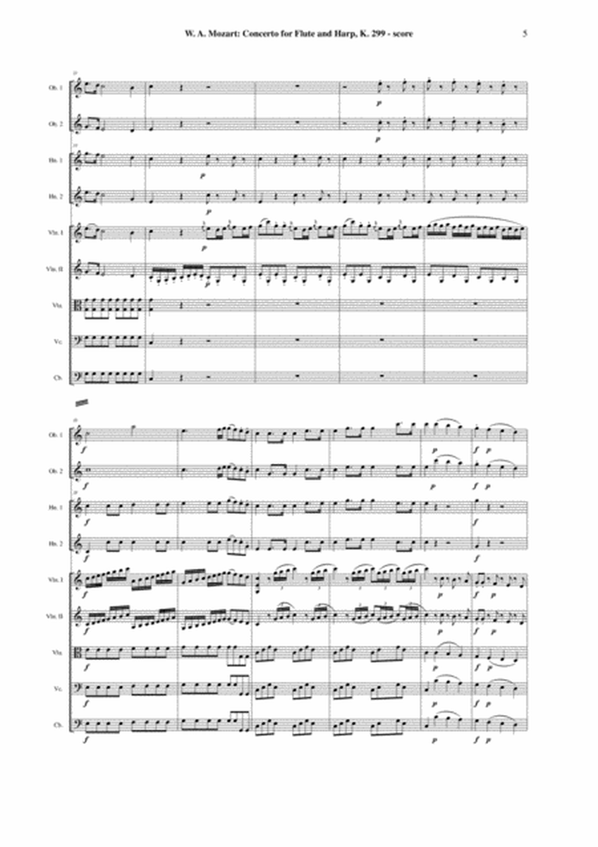 Wolfgang Amadeus Mozart: Concerto for flute and harp, K. 299, orchestral score and complete parts