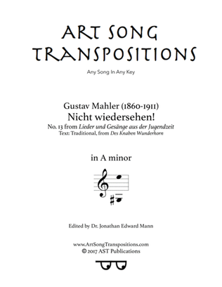 Book cover for MAHLER: Nicht wiedersehen (transposed to A minor)
