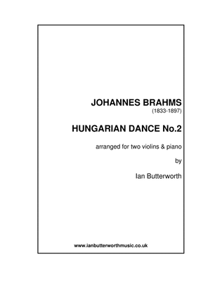 Book cover for BRAHMS Hungarian Dance No.2 arranged for 2 violins & piano