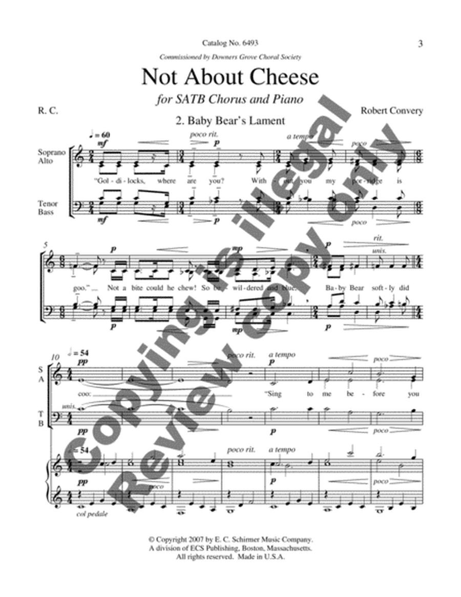 Not About Cheese: 2. Baby Bear's Lament by Robert Convery 4-Part - Sheet Music