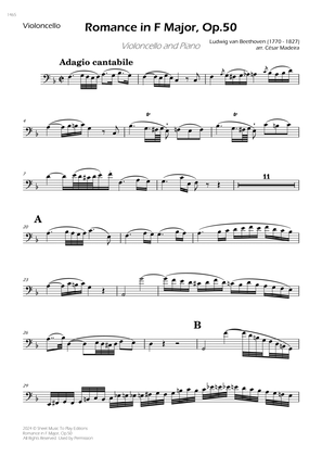 Book cover for Romance in F Major, Op.50 - Cello and Piano (Individual Parts)