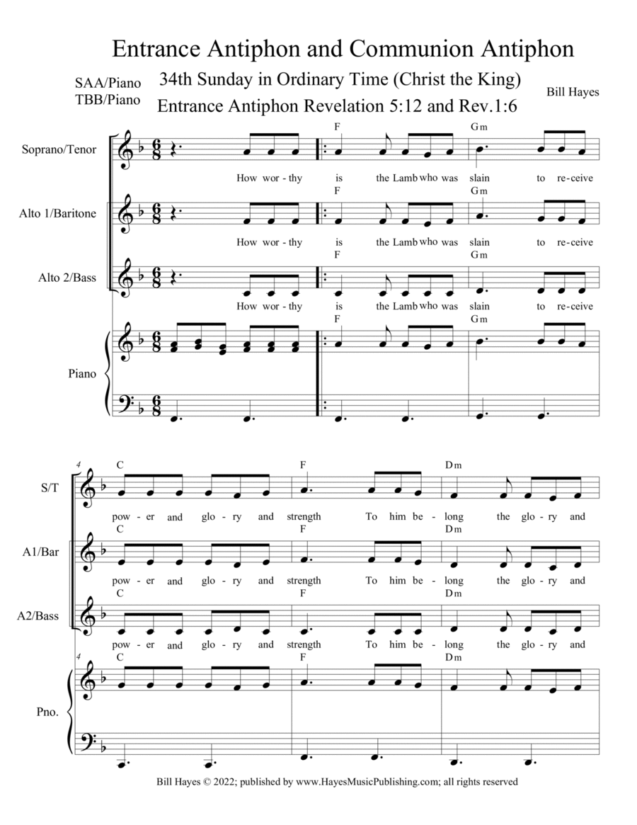 Antiphons for the 34th Sunday in Ordinary Time (Christ the King) A Cappella - Digital Sheet Music