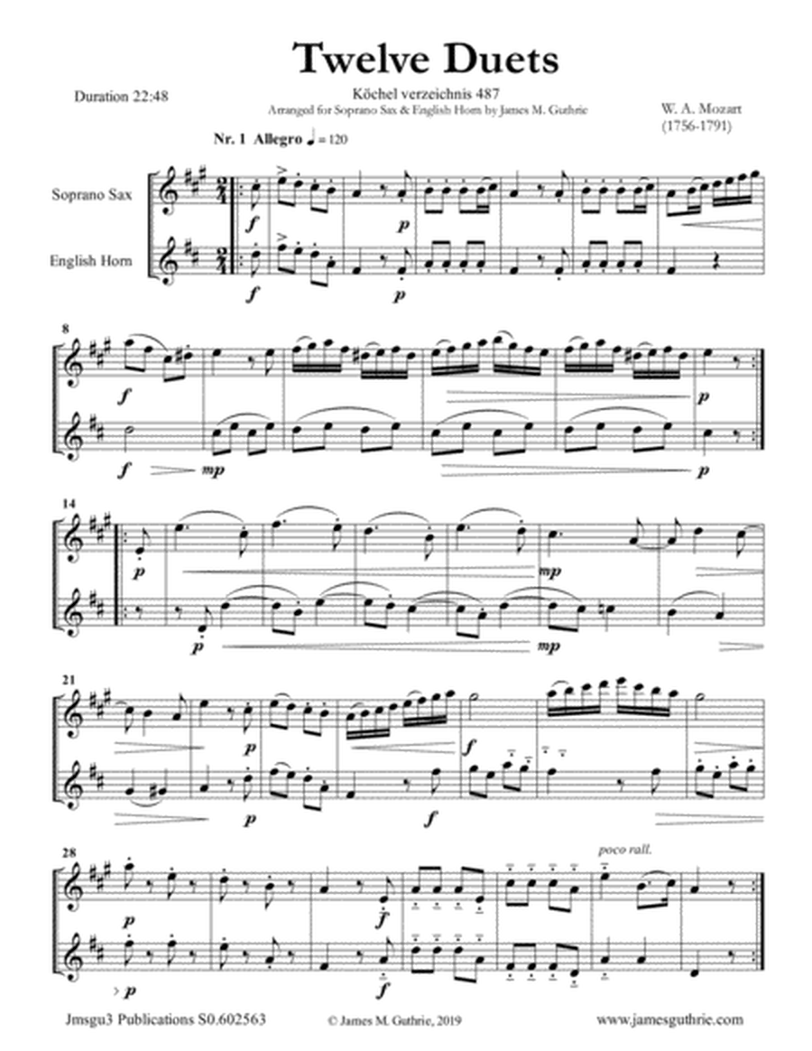 Mozart: 12 Duets K. 487 for Soprano Sax & English Horn image number null