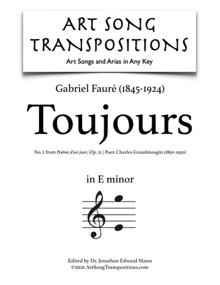 Book cover for FAURÉ: Toujours, Op. 21 no. 2 (transposed to E minor)