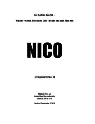Book cover for NICO (2019) for string quartet