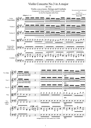 Book cover for Vivaldi - Violin Concerto No.3 in A major RV 336 Op.11 for Violin, Strings and Cembalo